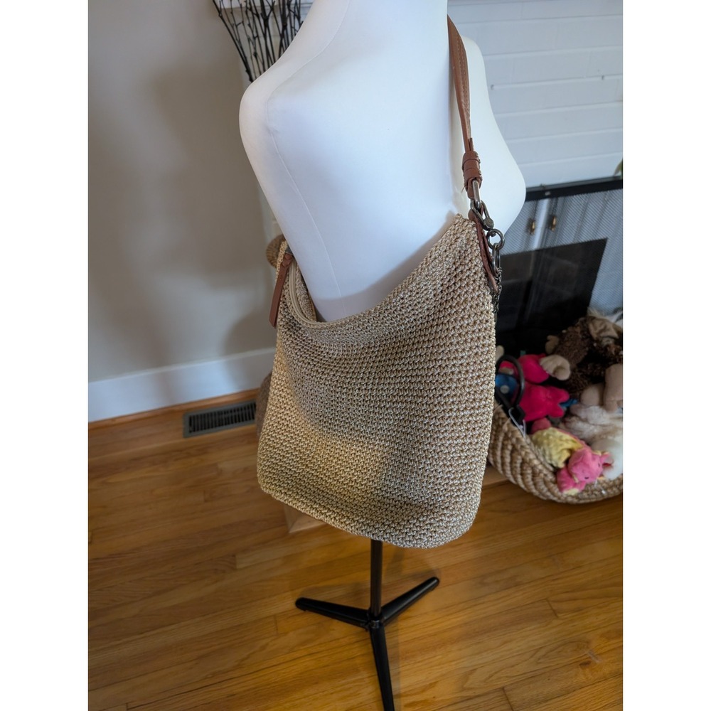The Sak Sequoia Crochet Hobo Bag Bamboo Tan Neutral Boho Shoulder Purse & Charms